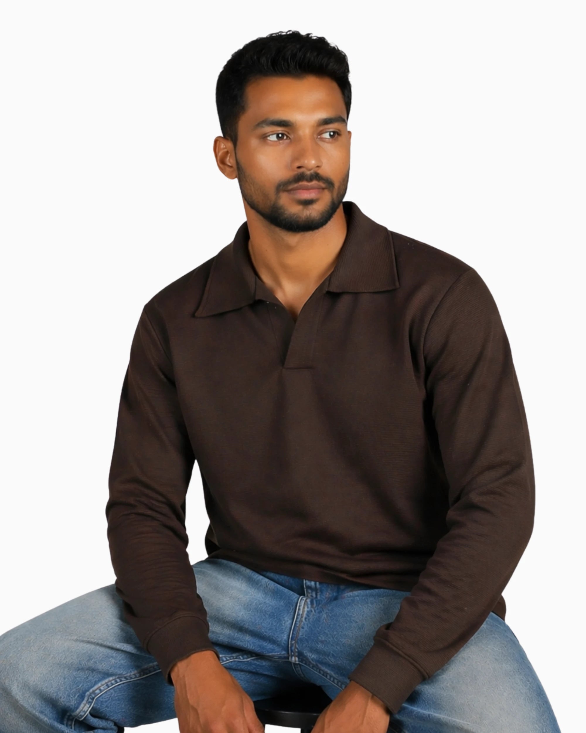 Brown Johny collar polo shirt