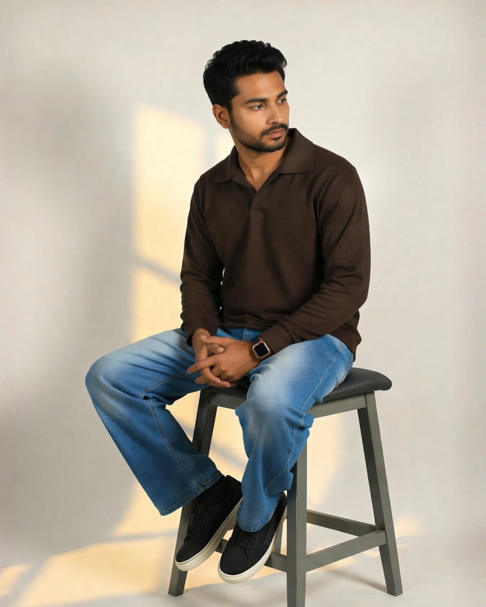 Brown Johny collar polo shirt