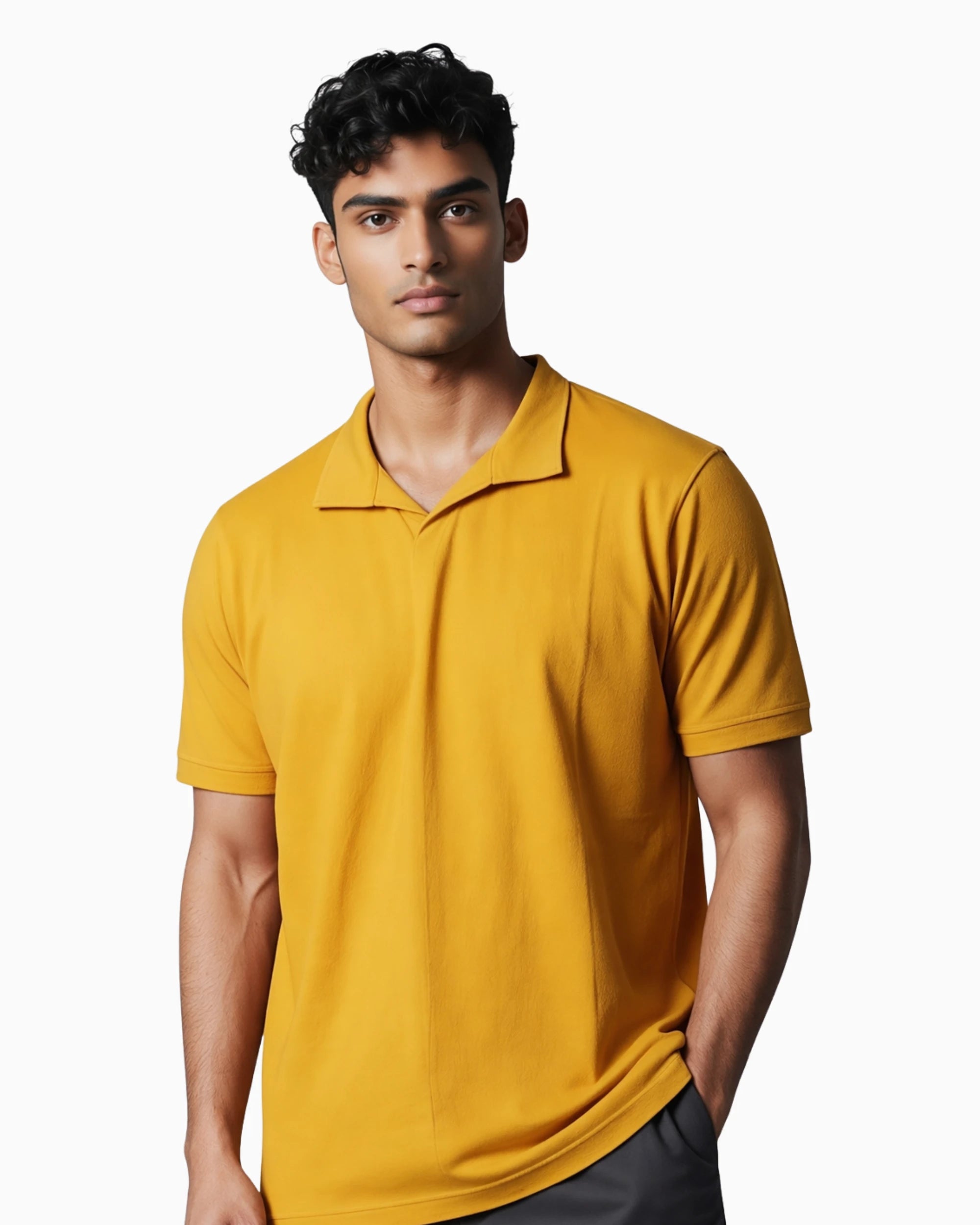 Mustard yellow pique polo T-shirt