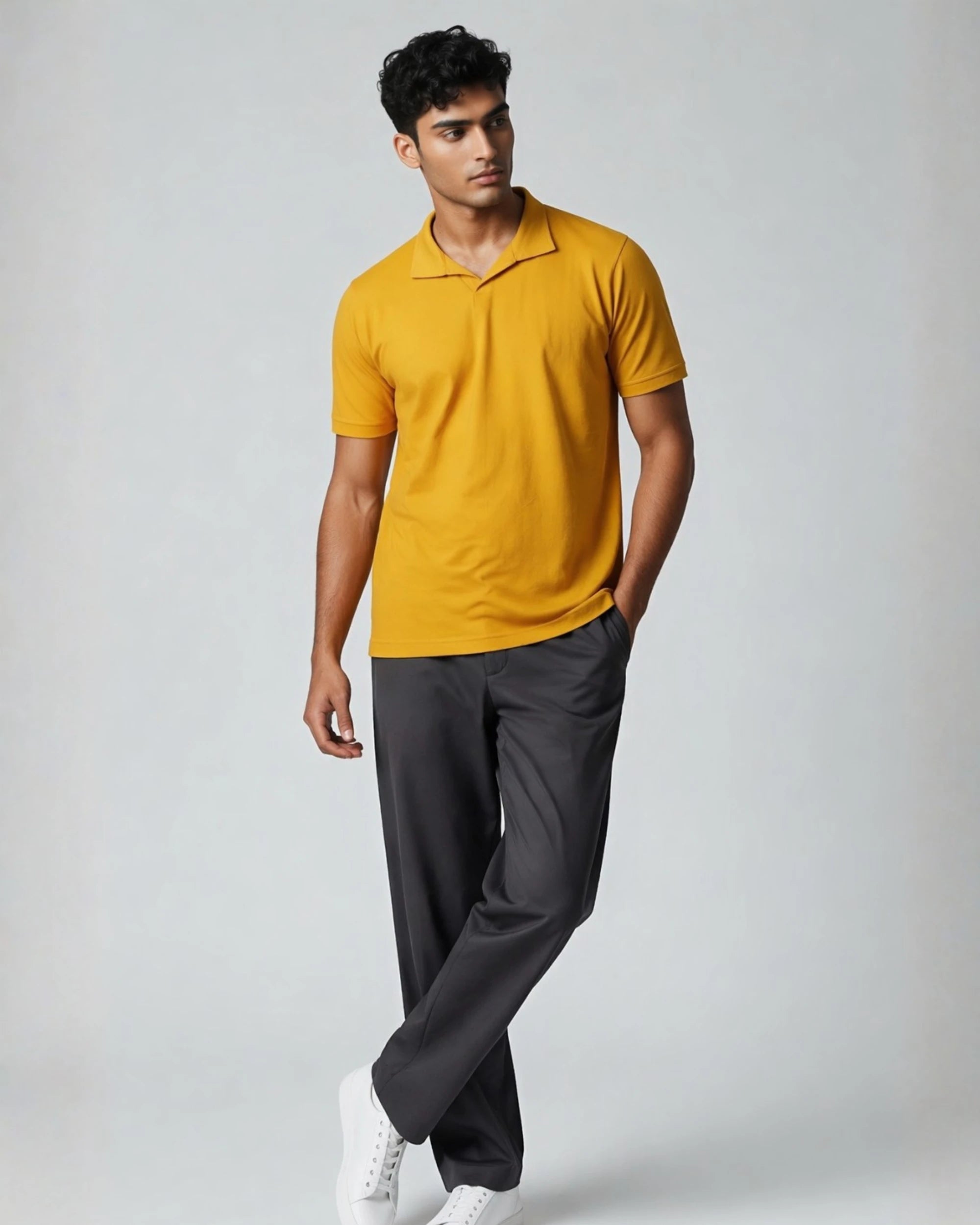 Mustard yellow pique polo T-shirt