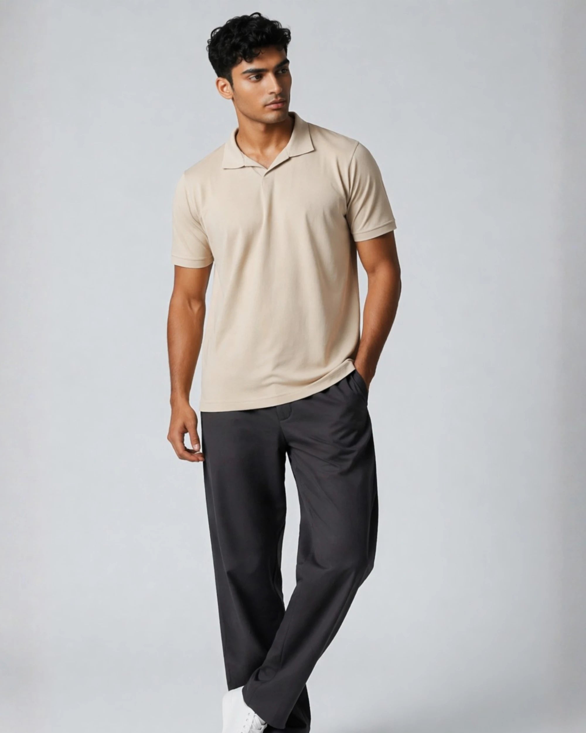Sand Beige pique polo T-shirt