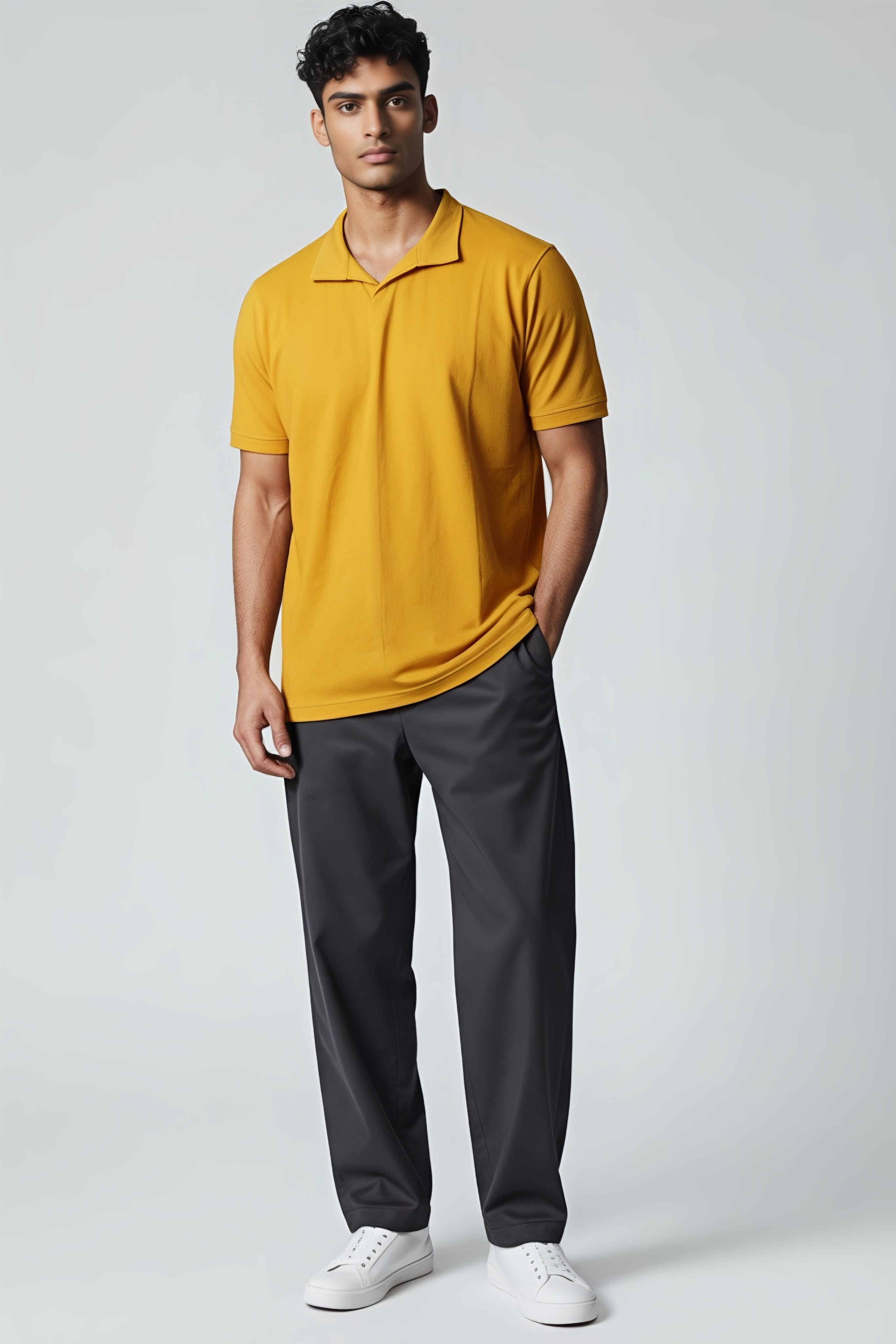 Mustard yellow pique polo T-shirt