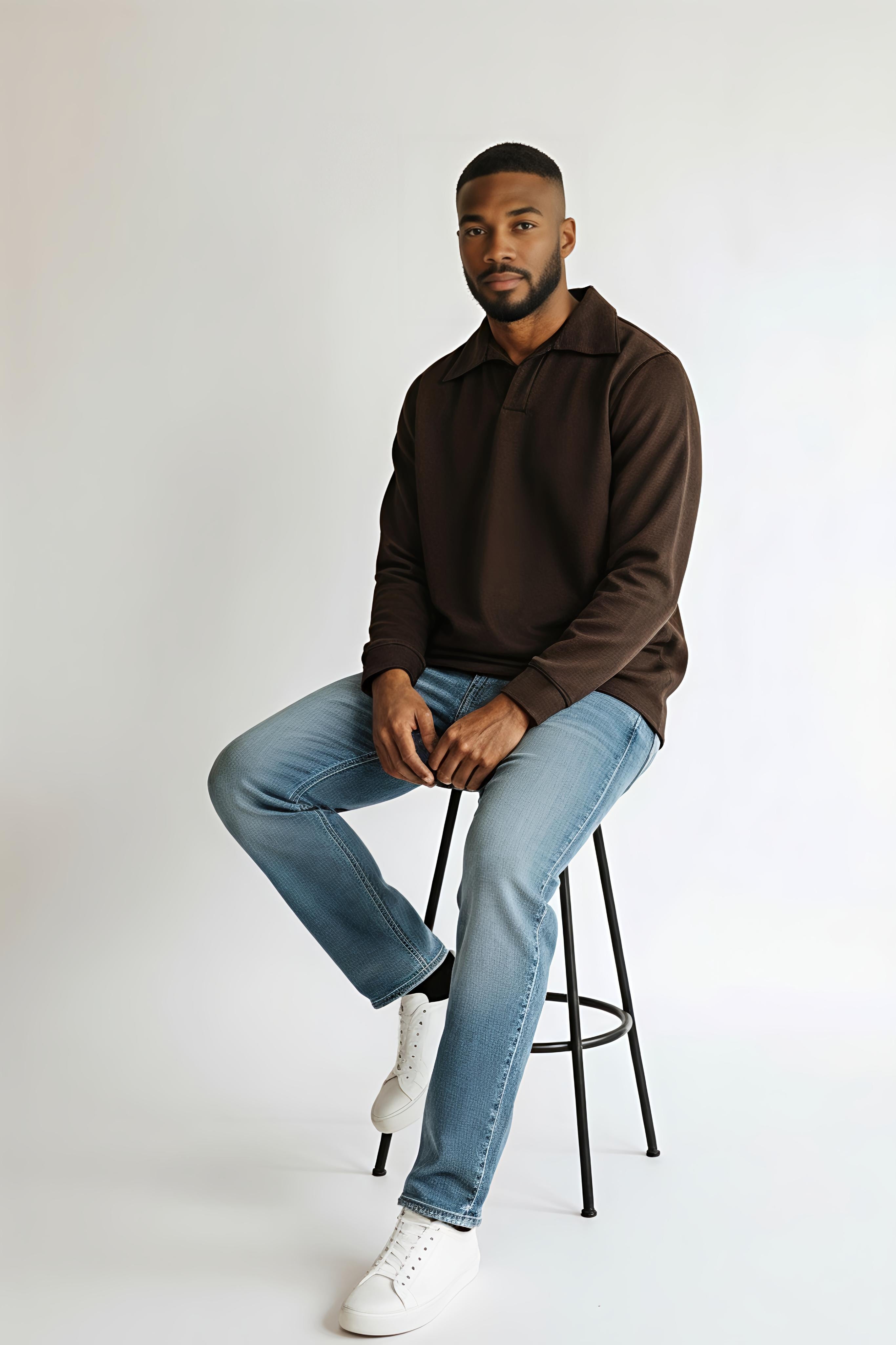 Brown Johny collar polo shirt