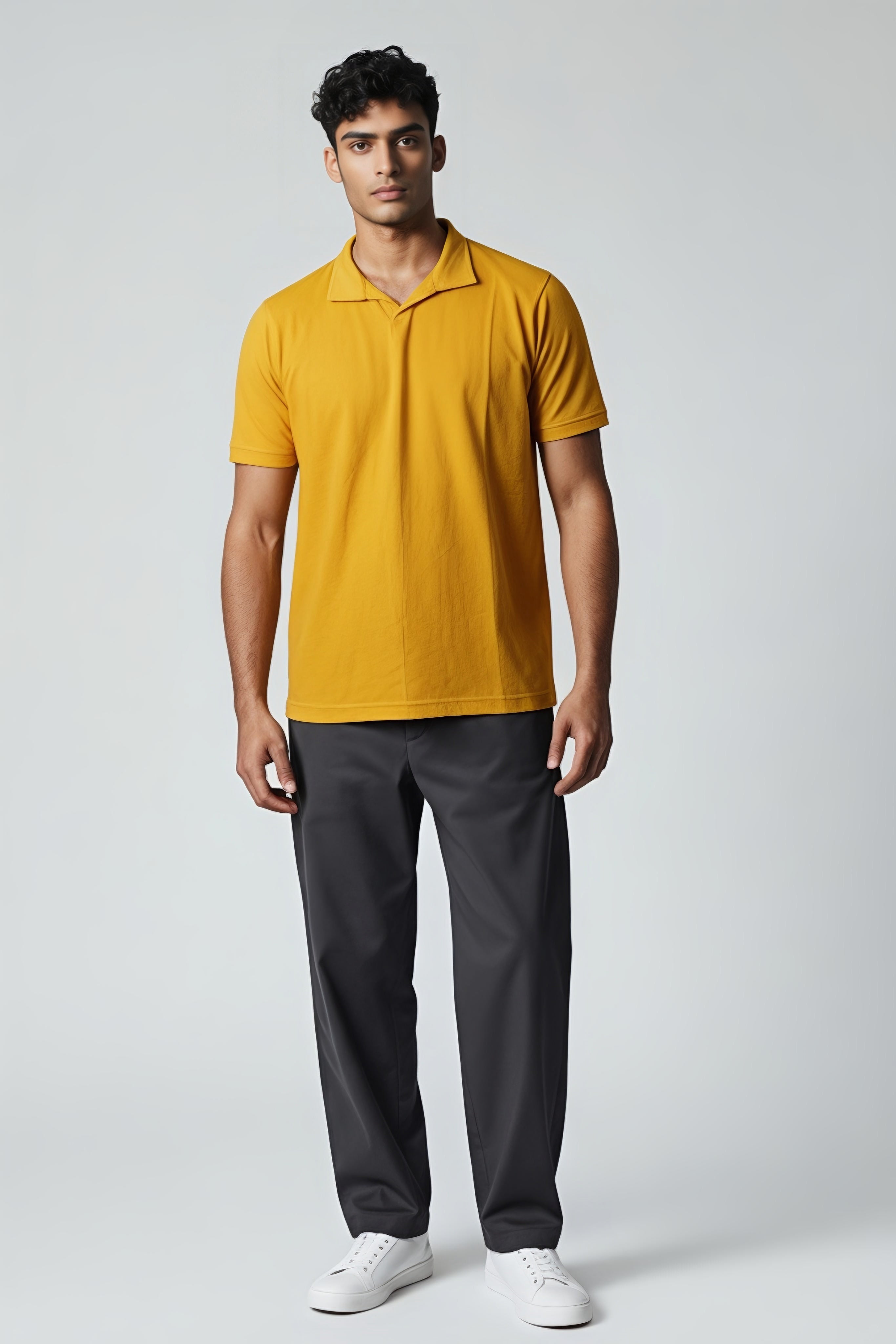 Mustard yellow pique polo T-shirt