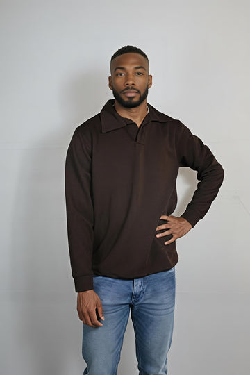 Brown Johny collar polo shirt