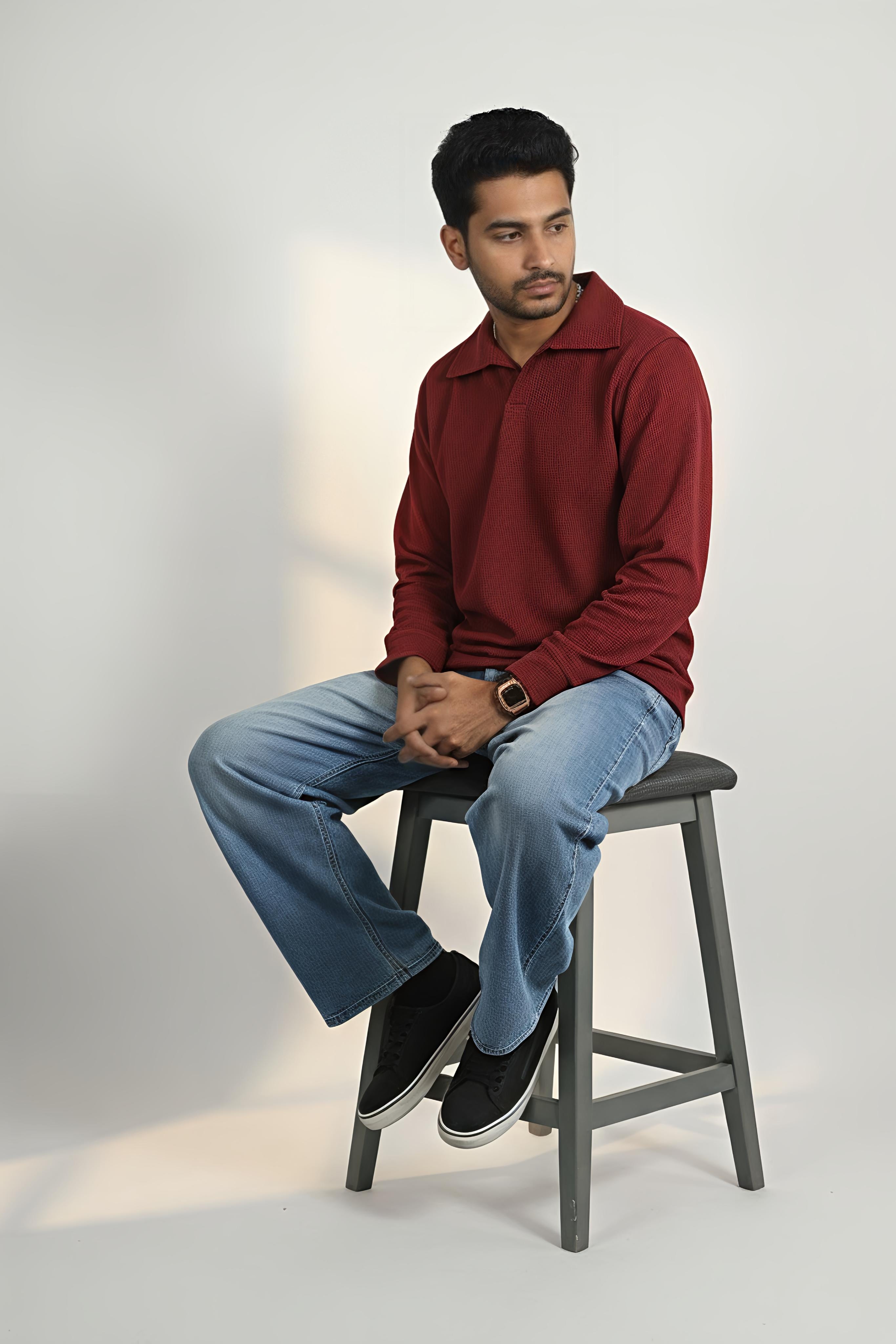 Marron jonhy collar polo shirt