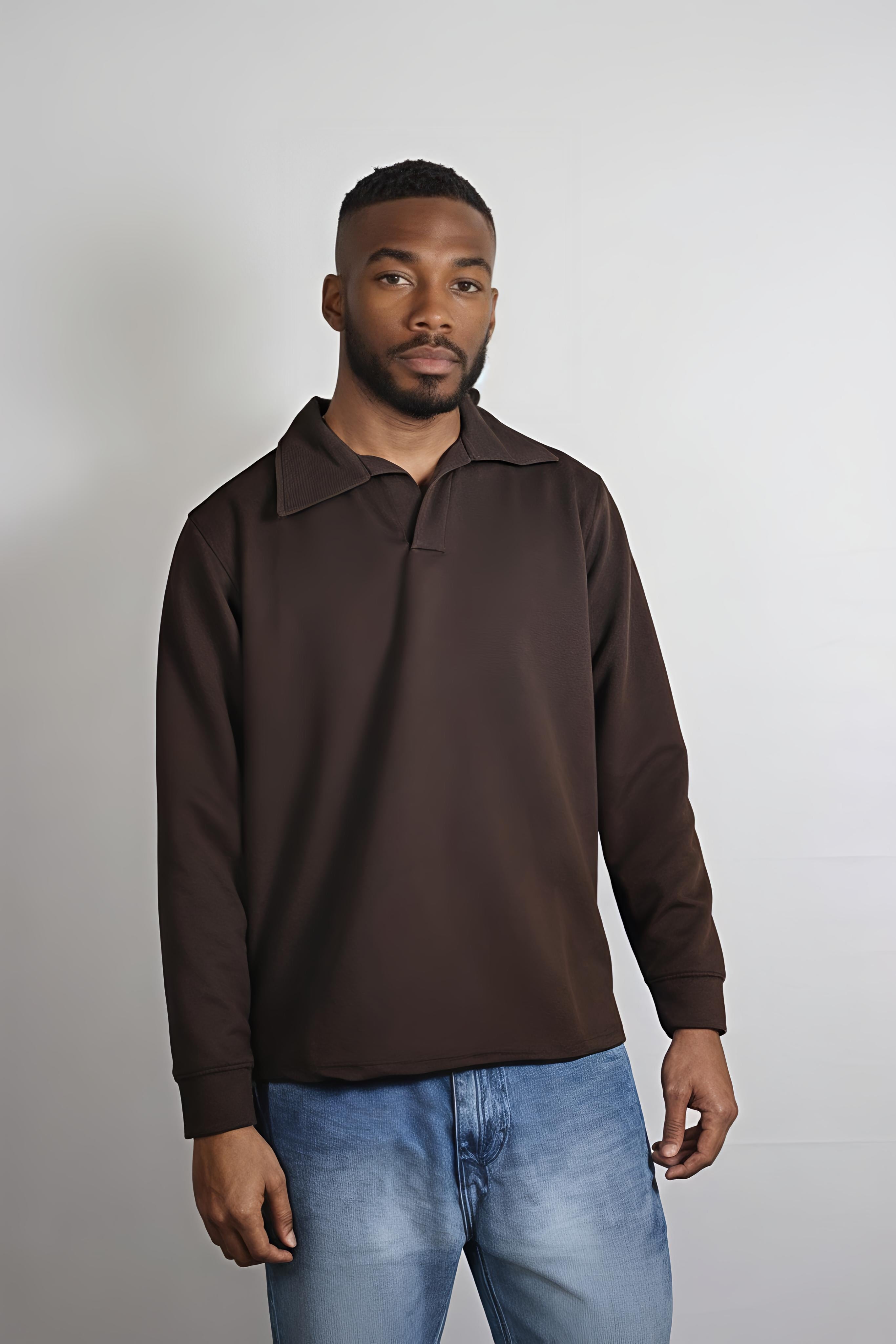 Brown Johny collar polo shirt
